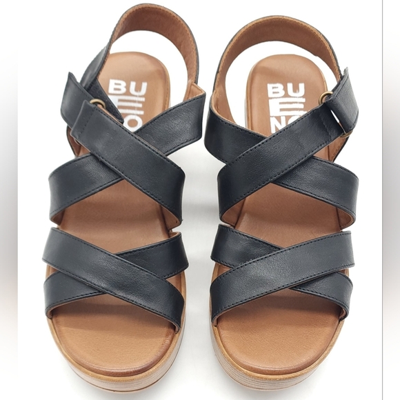Bueno Nadia Strappy Black Leather Platform Heel Open Toe Sandal Size 6.5-7 EU 37 - Picture 5 of 9